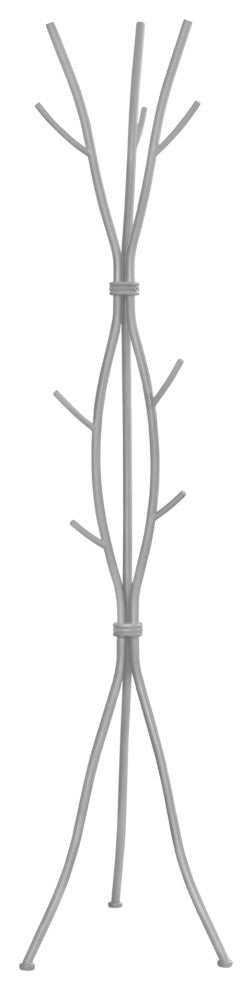Coat Rack, Hall Tree, Free Standing, 11 Hooks, Entryway, 74"H, Metal, Grey