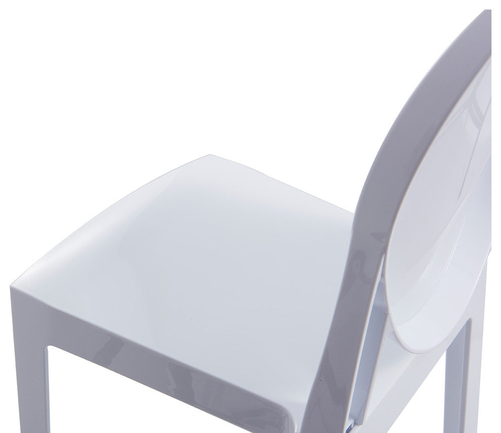 Designer Ghost Style Molded Plastic Bar Height Kitchen Stools For Dining, White, Single Chair