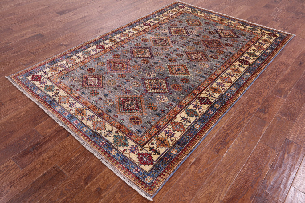 5' 6" X 8' 3" Super Kazak Geometric Hand Knotted Rug - Q12346