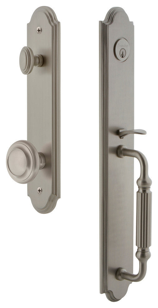 Arc 1-Piece Dummy Handleset, F Grip and Circulaire Knob, Satin Nickel, 848531