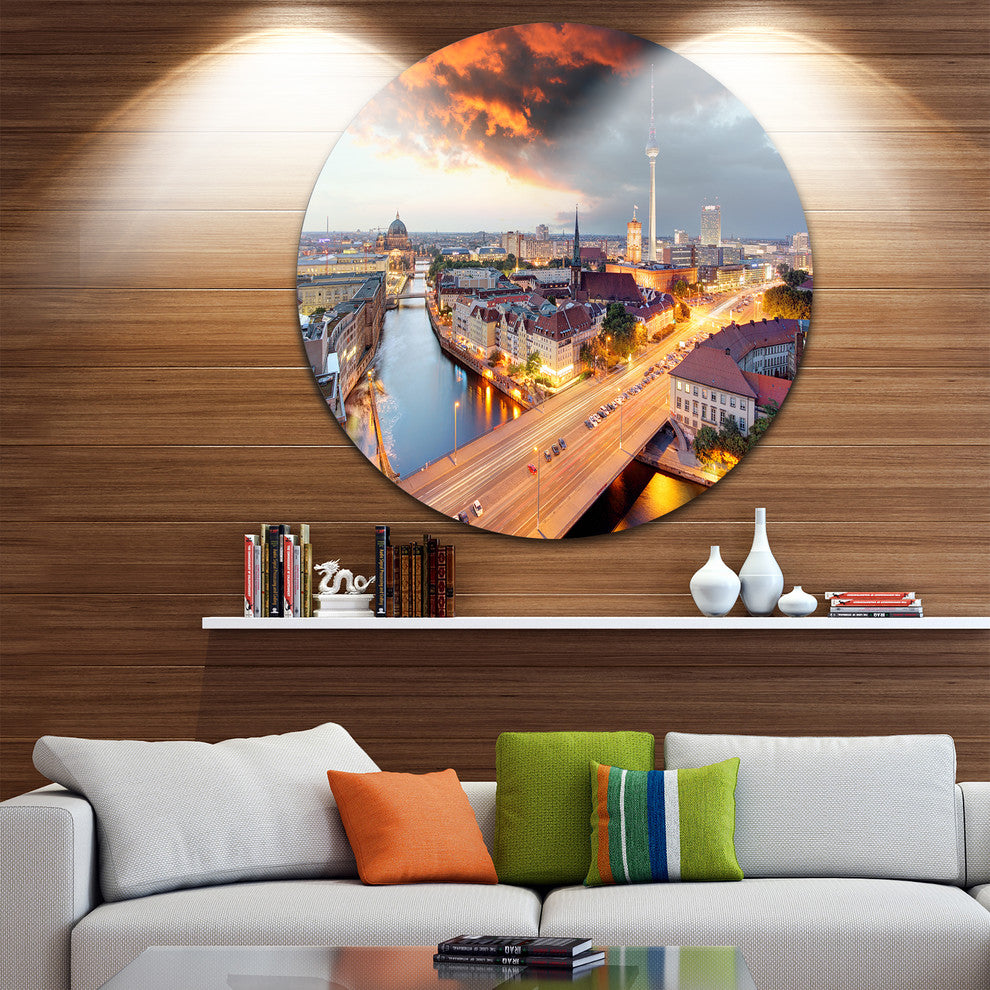 Berlin At Dawn With Dramatic Sky, Cityscape Disc Metal Artwork, 11"