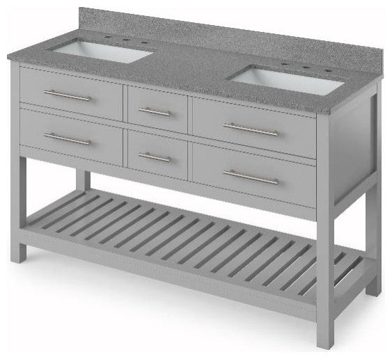 Wavecrest Contemporay Grey 60" Double Bowl Vanity, Steel Grey Cultured Marble To