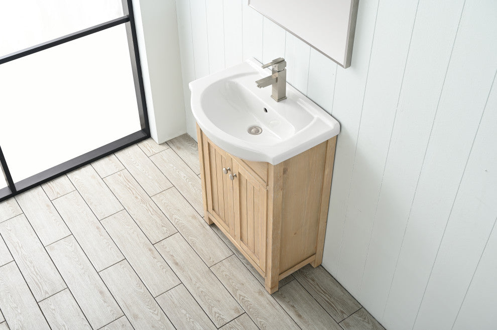 Marian 24 in. Single Sink Bath Vanity in Oak with White Porcelain Top