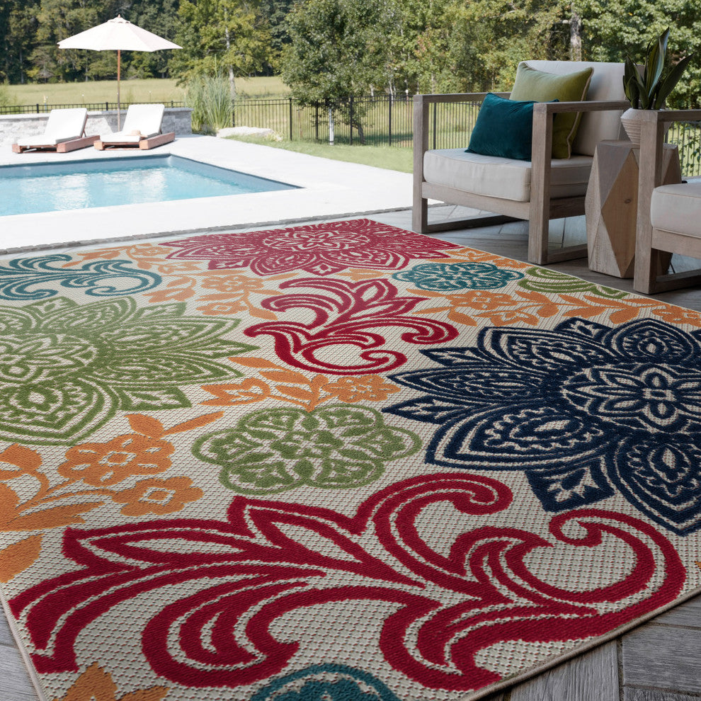 Omalley Modern Floral Area Rug, Multi-Color, 5'3" X 7'3"