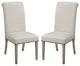 Set of 2 Dining Chairs with Nailhead Trim, Beige and Pine