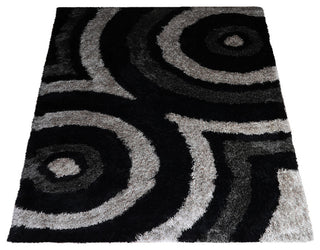 Hand Tufted Shag Polyester Area Rug Geometric Contemporary, Black Beige, [Rectangle] 4'x6'
