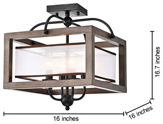 Nora Wood and Fabric Shade Cage Flush Mount Antique Black 4-light