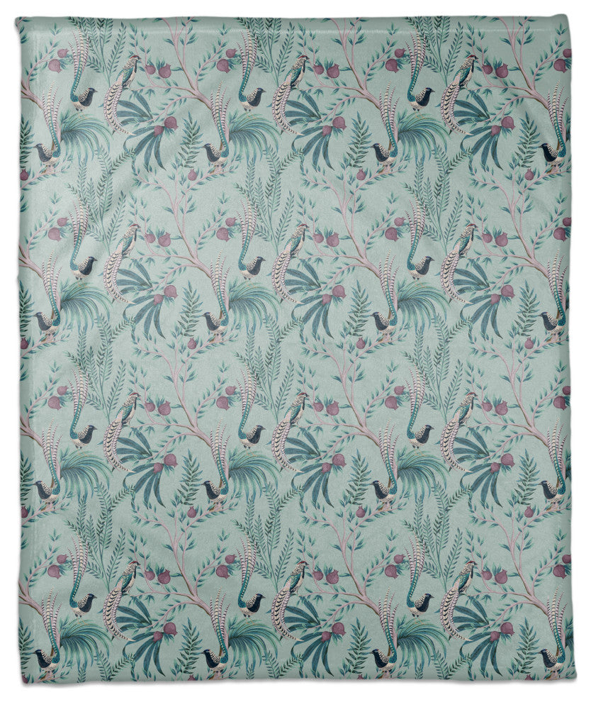 Chinoiserie Birds On Branches Blue Purple 50x60 Coral Fleece Blanket