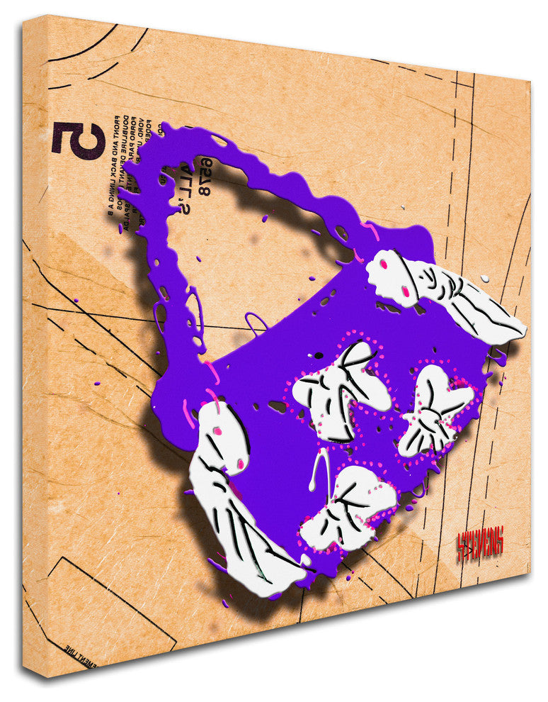 'Bow Purse White on Purple' Canvas Art by Roderick Stevens