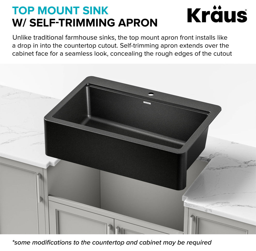 KRAUS Bellucci 33" Workstation Drop, Farmhouse Granite Kitchen Sink MBL