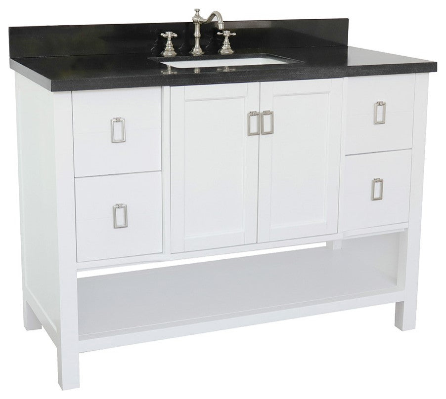 49" Single Vanity, White Finish With Black Galaxy Top