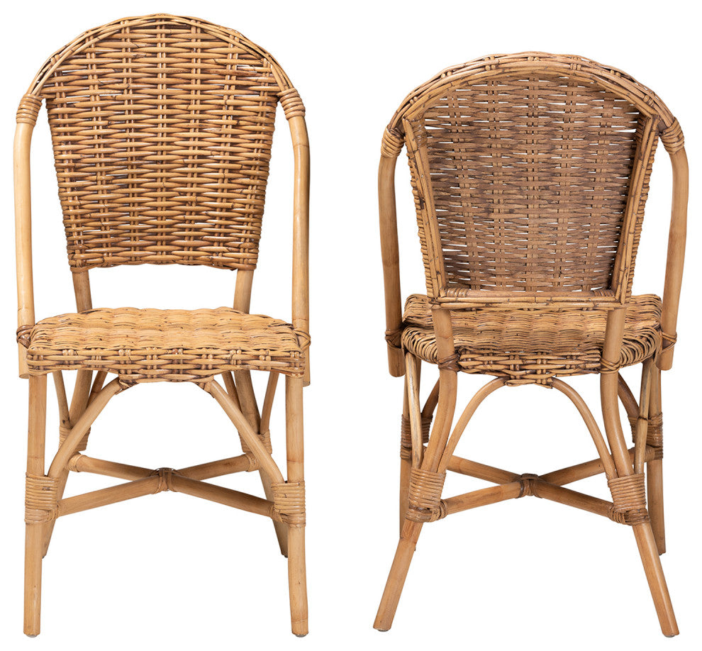 Neola Modern Bohemian Natural Rattan 2-Piece Dining Chair Set
