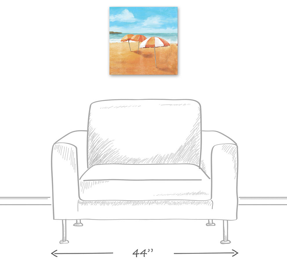 Striped Beach Umbrellas 16x16 Canvas Wall Art