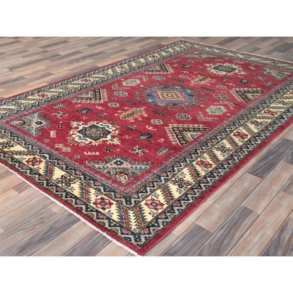 Rouge Pink, Organic Wool Hand Knotted, Afghan Super Kazak Rug, 6'0"x9'1"