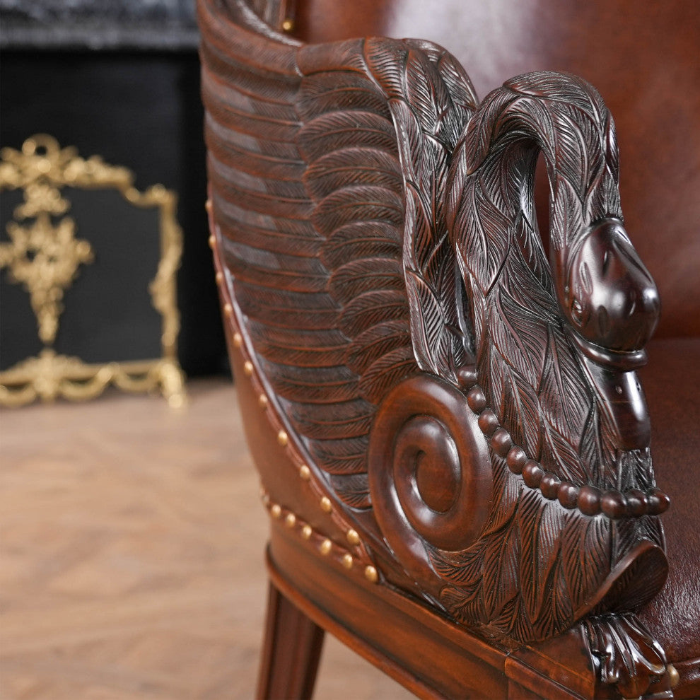 Mahogany Swan Arm Chair With Leather