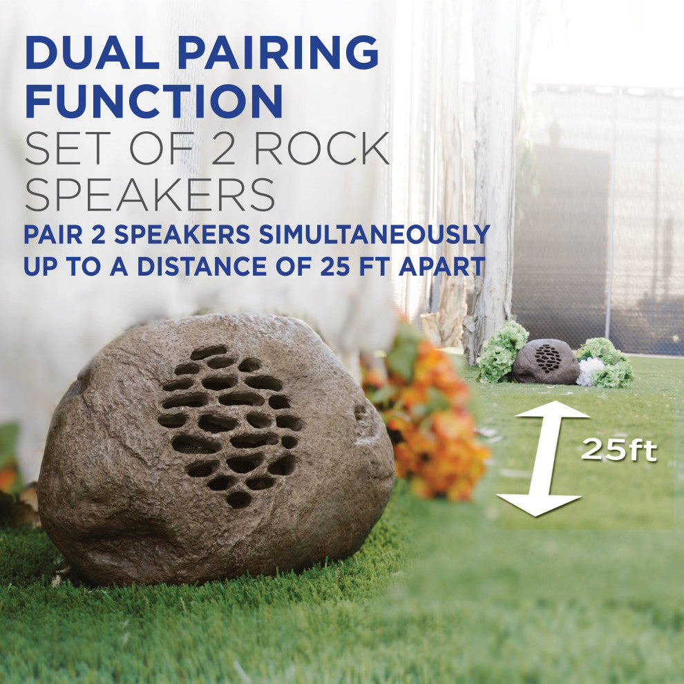 Weather-resistant Bluetooth Solar-Powered Outdoor Rock Speaker, Set of 2