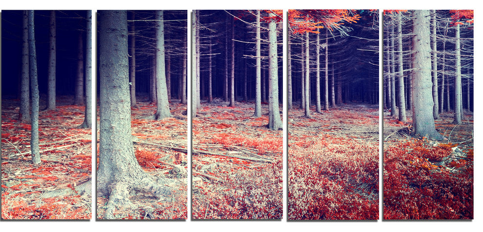 Beautiful Fall Forest Panorama, Landscape Canvas Art Print, 60"x28", 5 Panels