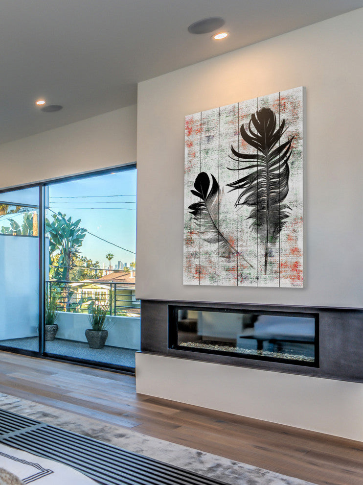 "Black Feathers" Print on White Wood, 40"x60"