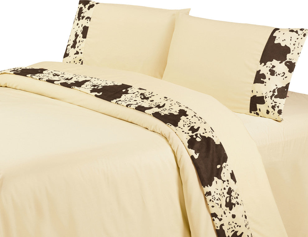 Printed Cowhide Sheet Set, Cream, King