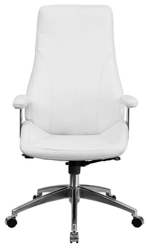 High Back White Leather Executive Swivel Chair With Arms