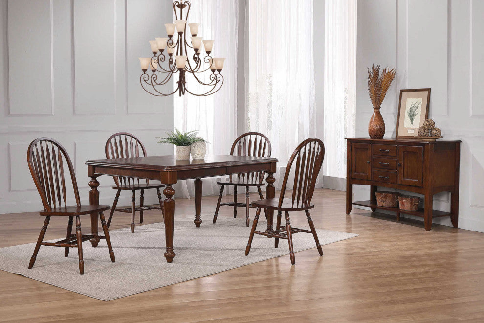 6-Piece 76" Extendable Butterfly Dining Table Set, Chestnut Brown Wood