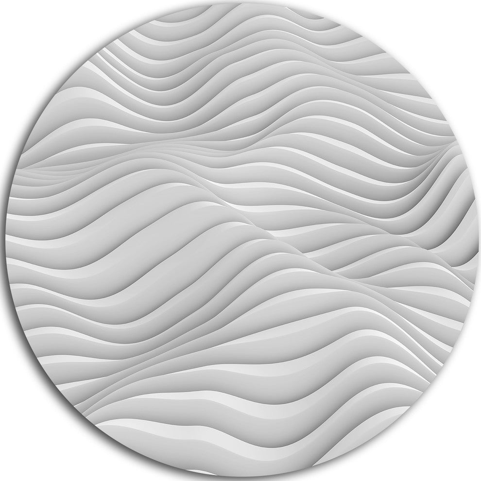Fractal Rippled White 3D Waves, Abstract Art Disc Metal Artwork, 11"