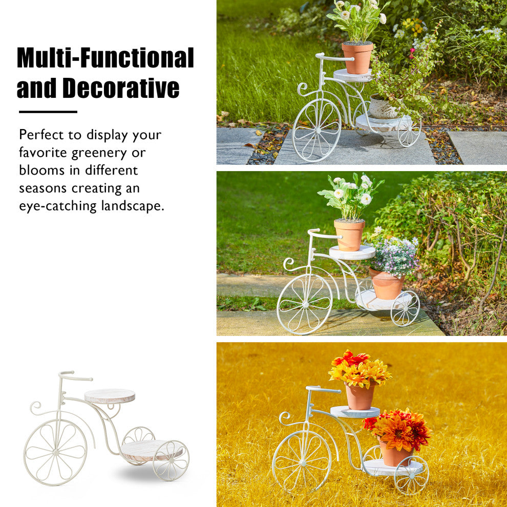 24"L Metal Tricycle Planter Stand, White