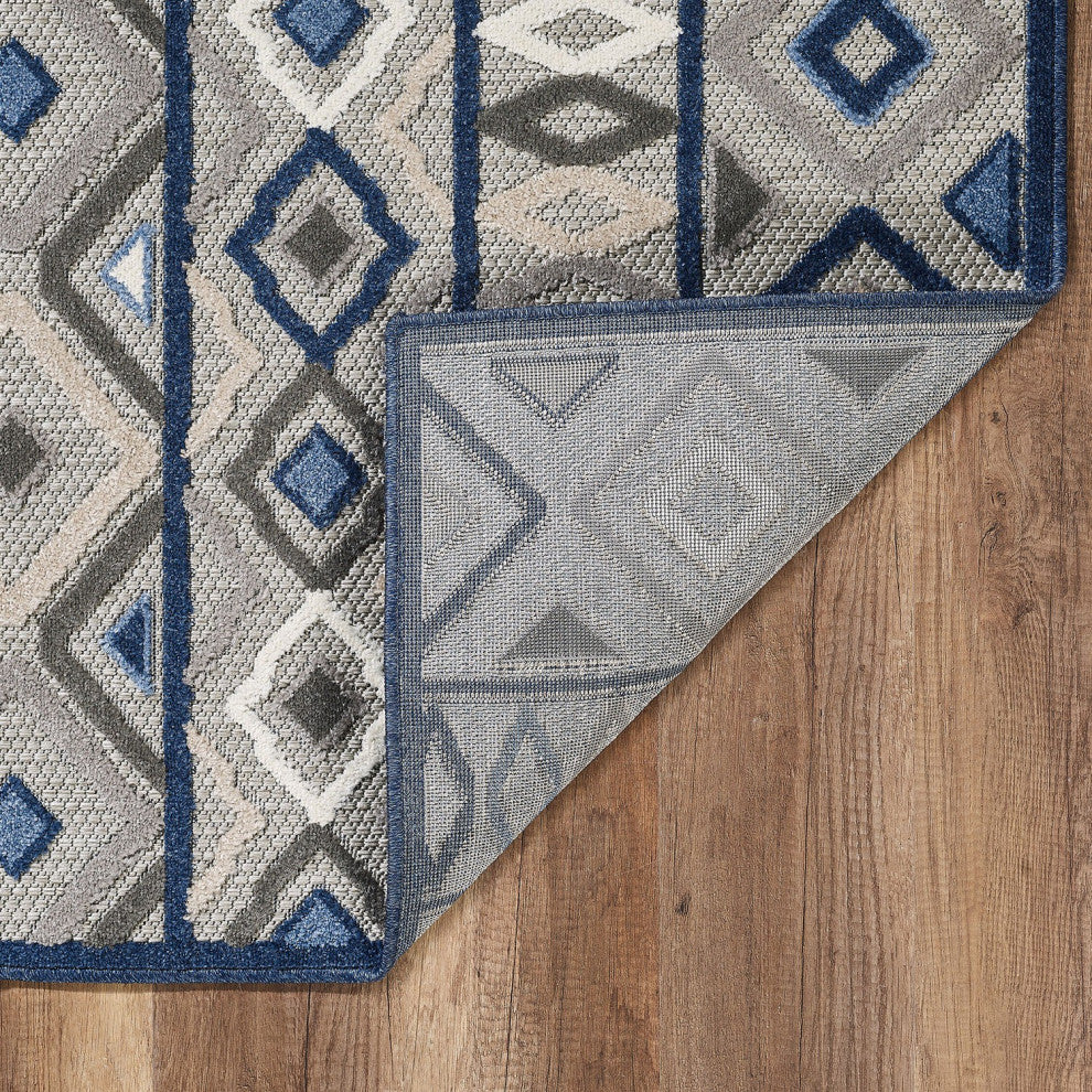 8"x10" Gray Blue Aztec Pattern Indoor Outdoor Area Rug