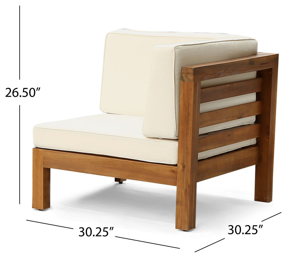 GDF Studio Dawson Outdoor 2-Seater Acacia Wood Sectional Loveseat Set, Beige