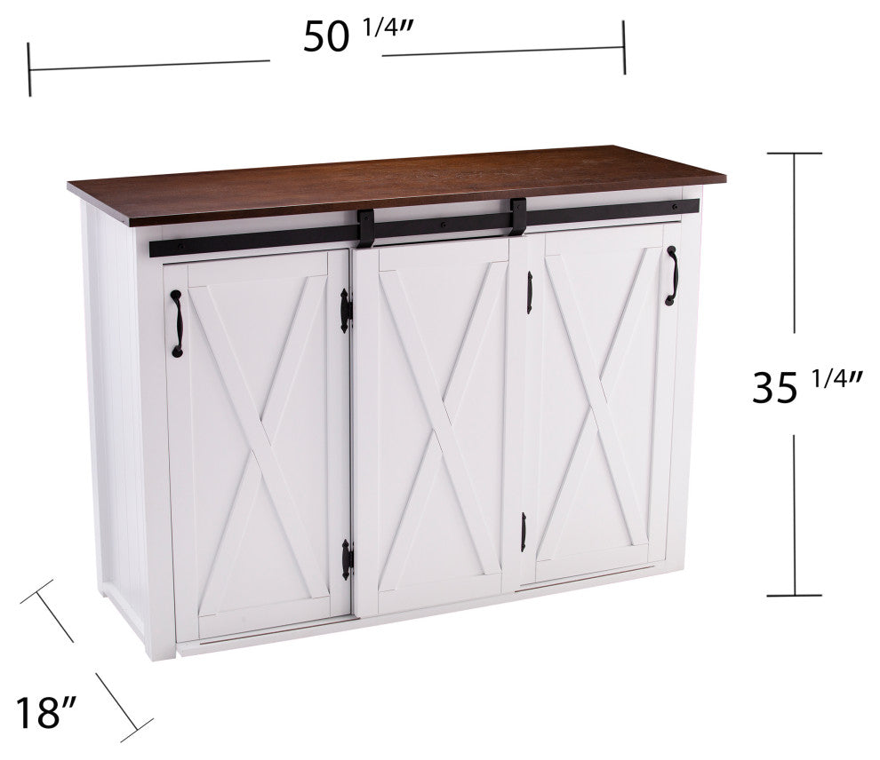 Lenton Barn-Door Kitchen Island, Dark Brown and White