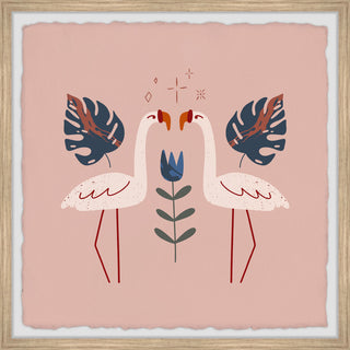 "Flamingo Pair" Framed Painting Print, 32x32