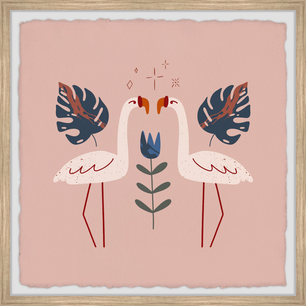 "Flamingo Pair" Framed Painting Print, 32x32