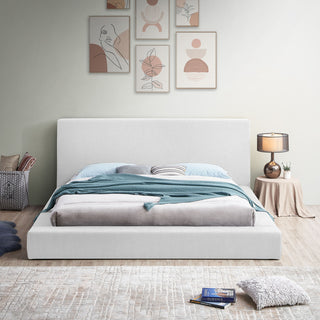 Terra Boucle Fabric Upholstered Bed, White, Full