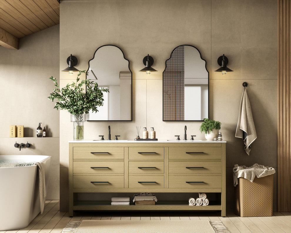 Home Living 72" Double Bathroom Vanity, Honey Brown