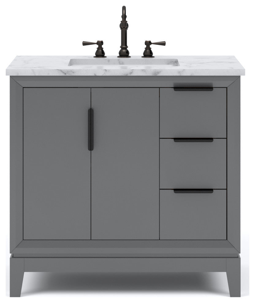 Elizabeth 36" Single Sink Carrara White Marble Vanity, Cashmere Gray