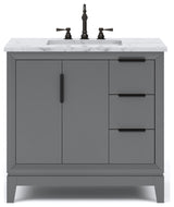 Elizabeth 36" Single Sink Carrara White Marble Vanity, Cashmere Gray