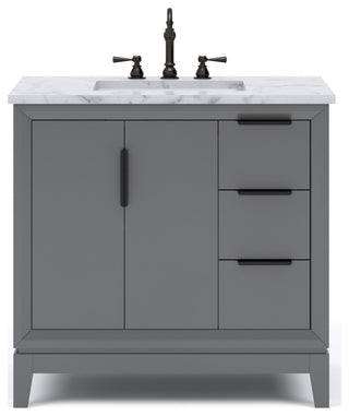 Elizabeth 36" Single Sink Carrara White Marble Vanity, Cashmere Gray