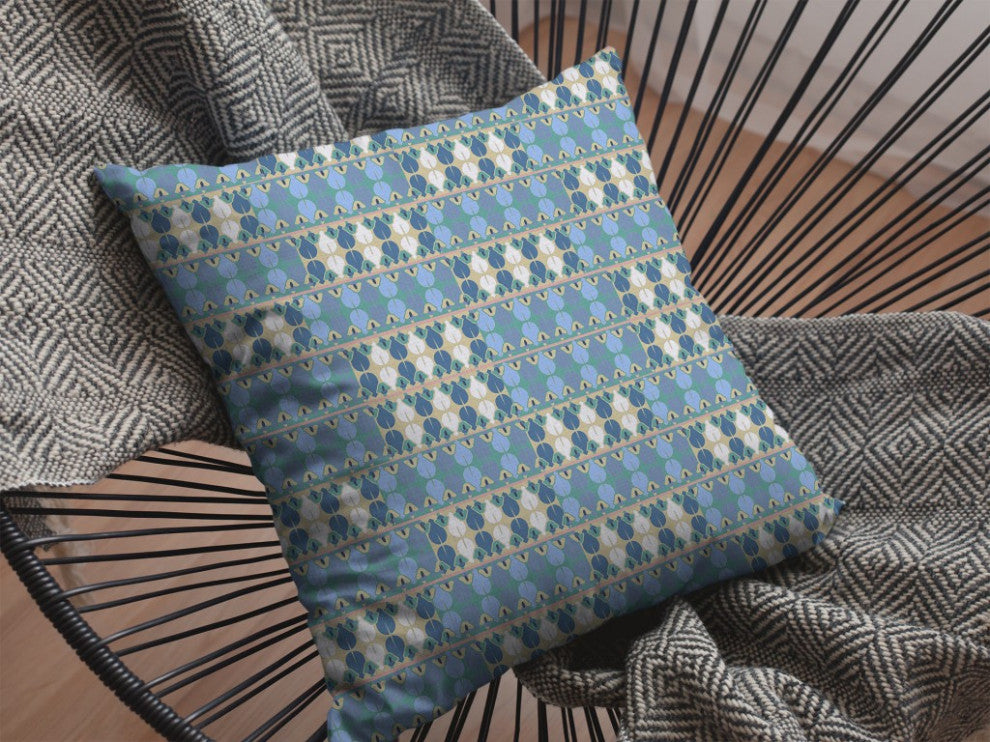 28" Blue Cream Spades Indoor Outdoor Throw Pillow
