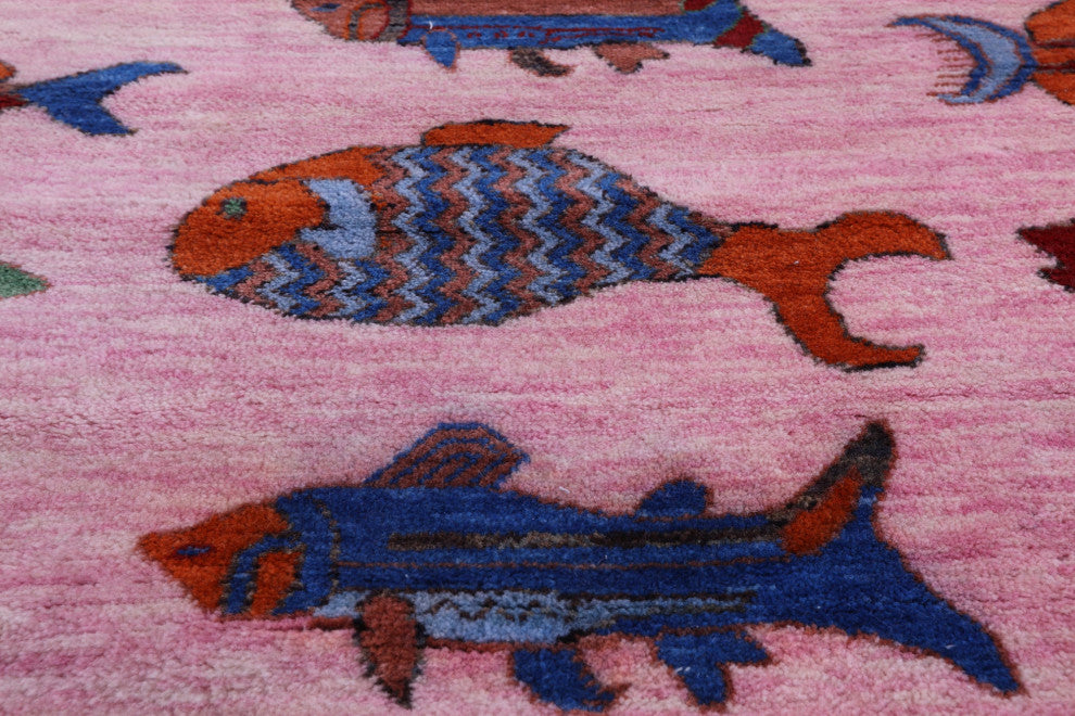 8' 1" X 10' 2" Gabbeh Fish Design Hand-Knotted Wool Rug - Q15520