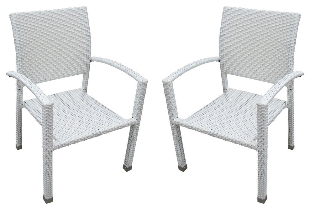 Modern Contemporary Outdoor Patio Dining Chair Set of 2 White Rattan Wicker