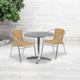31.5" Round Aluminum Indoor Outdoor Table With 2 Beige Rattan Chairs