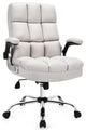 Modern Office Chair, Extra Padded Square Tufted Seat With Flip Up Arms, Beige
