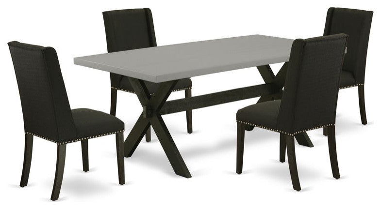 5-Piece Dinette Set, 4 Chairs and Table With Cement Table Top, Black