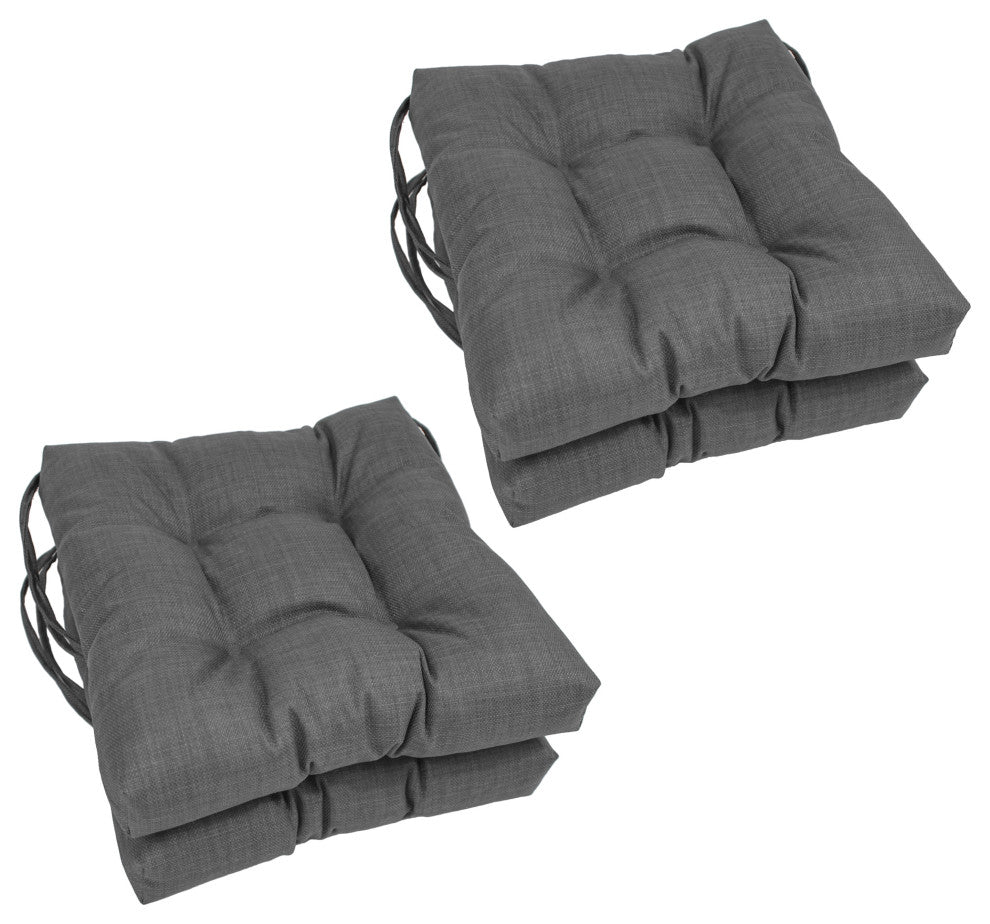 16" Polyester Solid Outdoor Square Tufted Chair Cushions, Set of 4, Cool Gray
