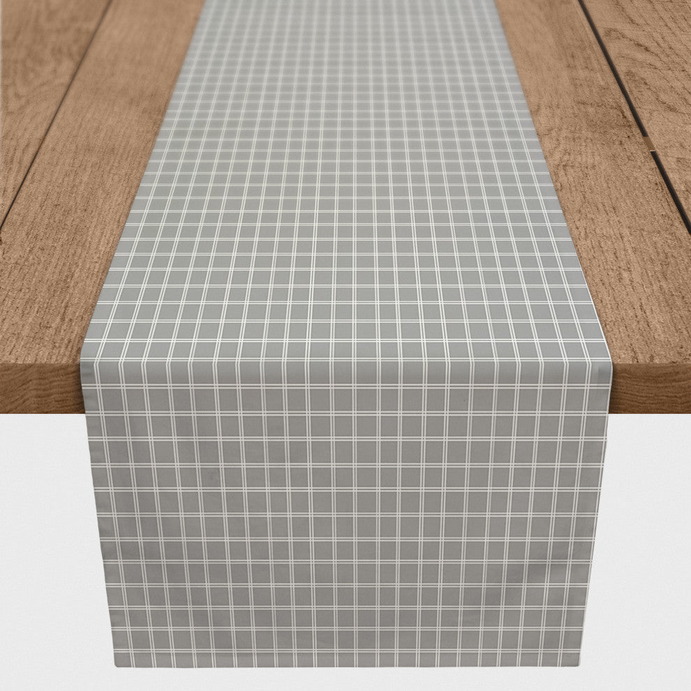 White Lines on Gray 16x90 Cotton Twill Runner