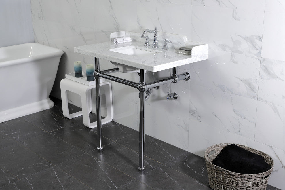 Kingston Brass LMS36MBSQ1 36" Carrara Marble Console Sink, Legs