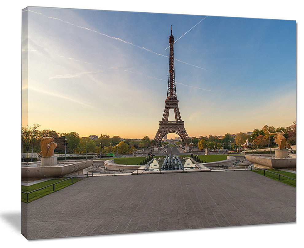 "Wide View of Paris Eiffel Tower at Sunrise" Cityscape Art, 40"x30"