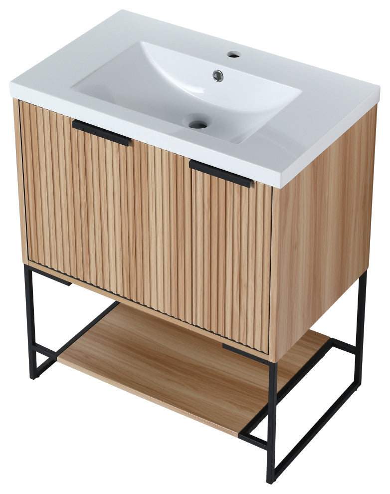 BNK Freestanding Raised Grain Bathroom Vanity With Resin Basin, Maple, 30"