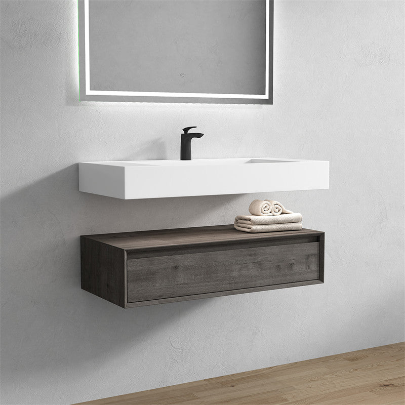 Alysa 42'' Floating Vanity, Acrylic Sink, Smoke Oak