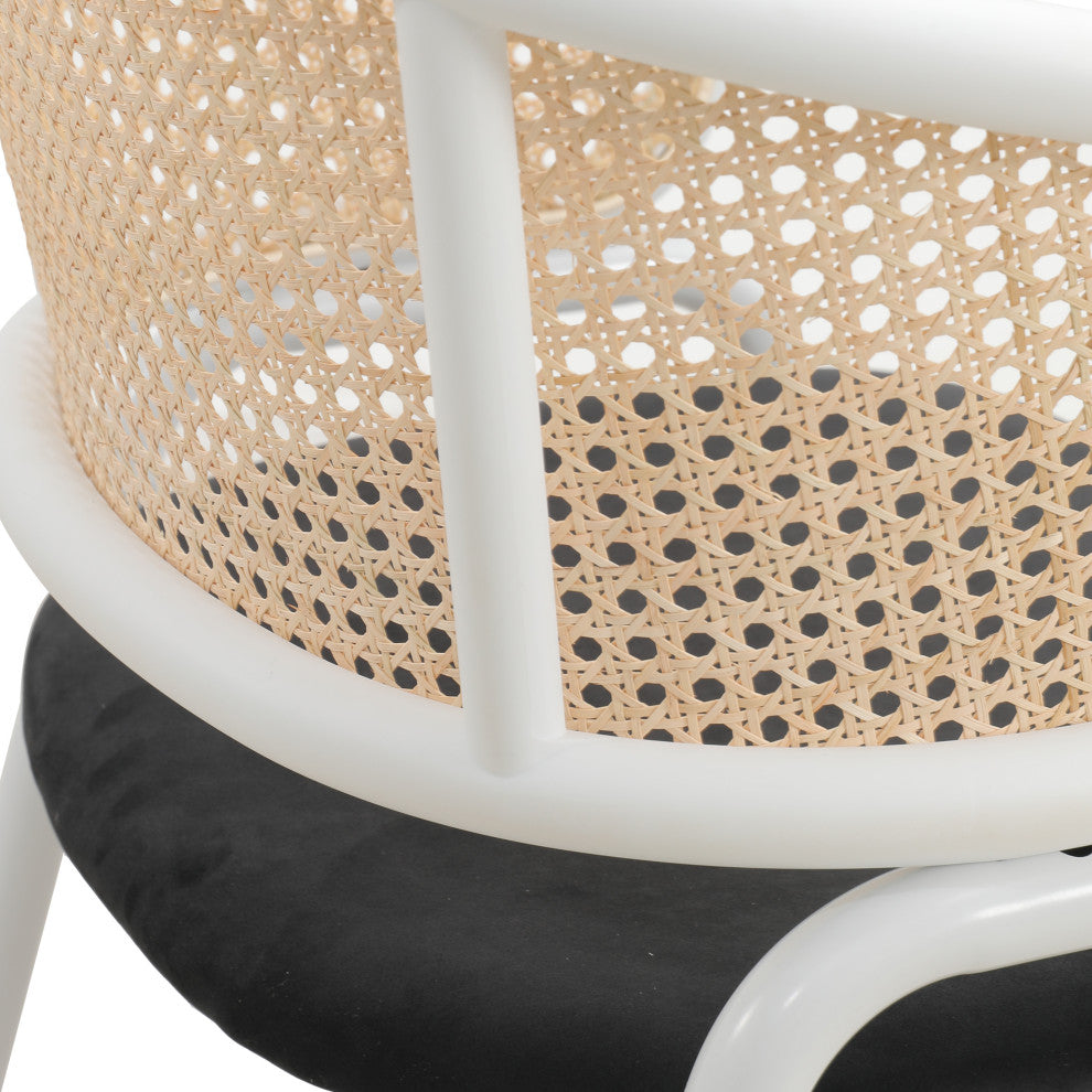 LeisureMod Ervilla Dining Armchair With White Steel Base, Black